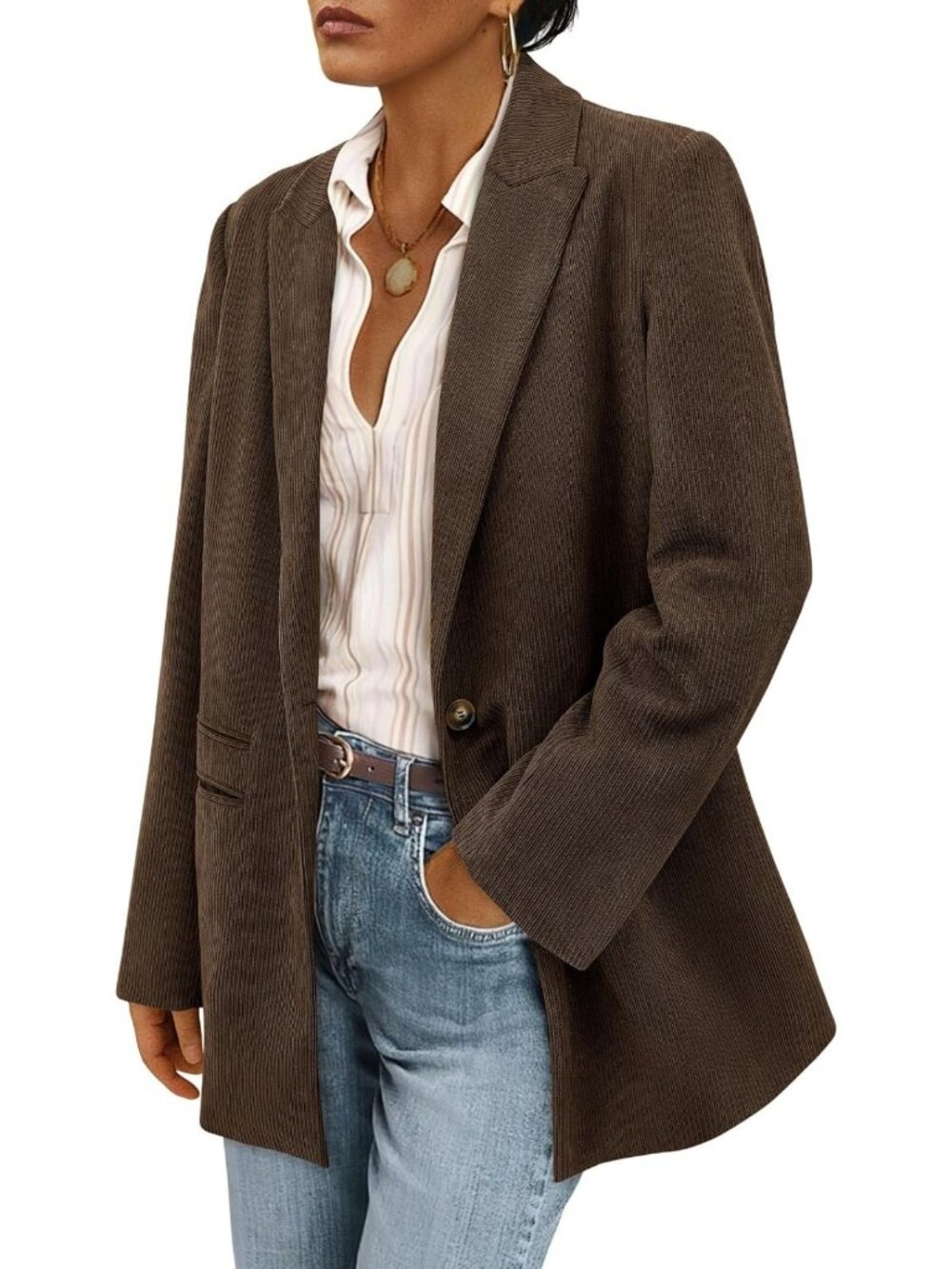 Chic Women's Winter Corduroy Blazer Jacket - Stylish & Cozy Outerwear